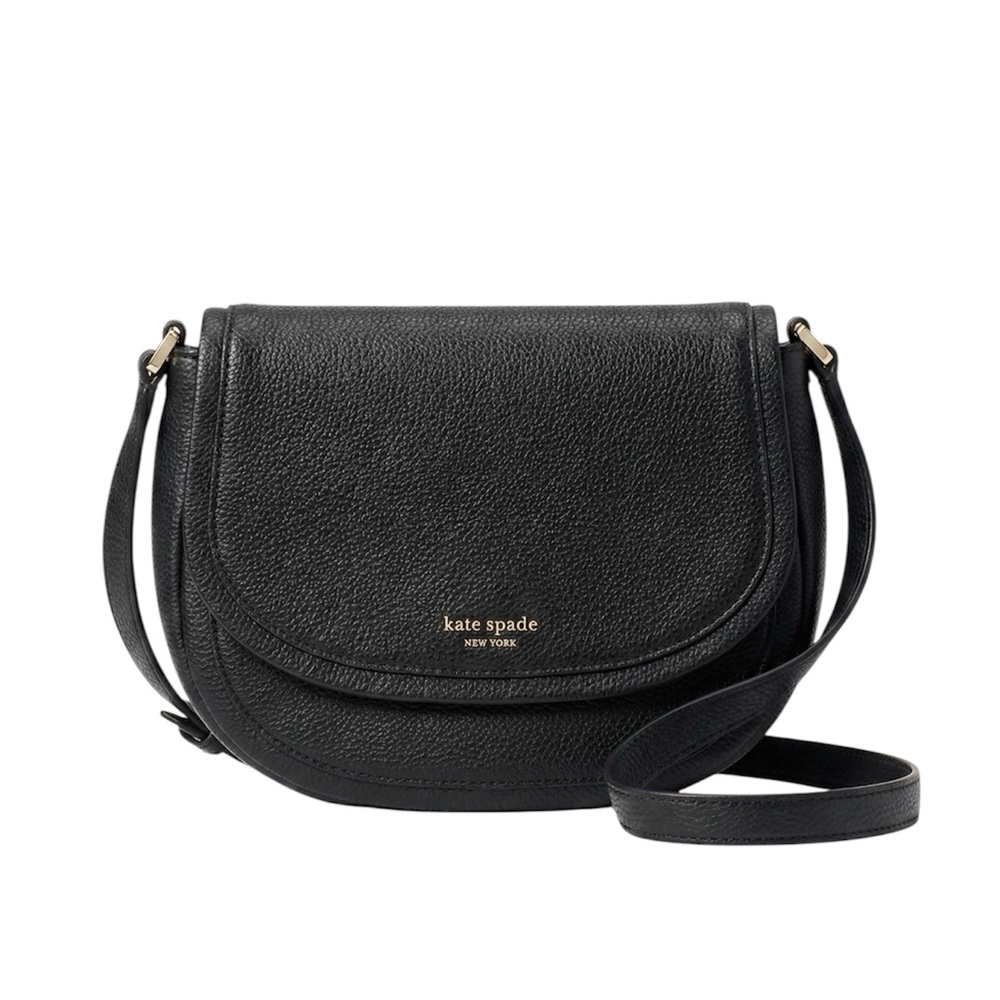 kate spade Pebbled Leather Black Crossbody Saddle Bag